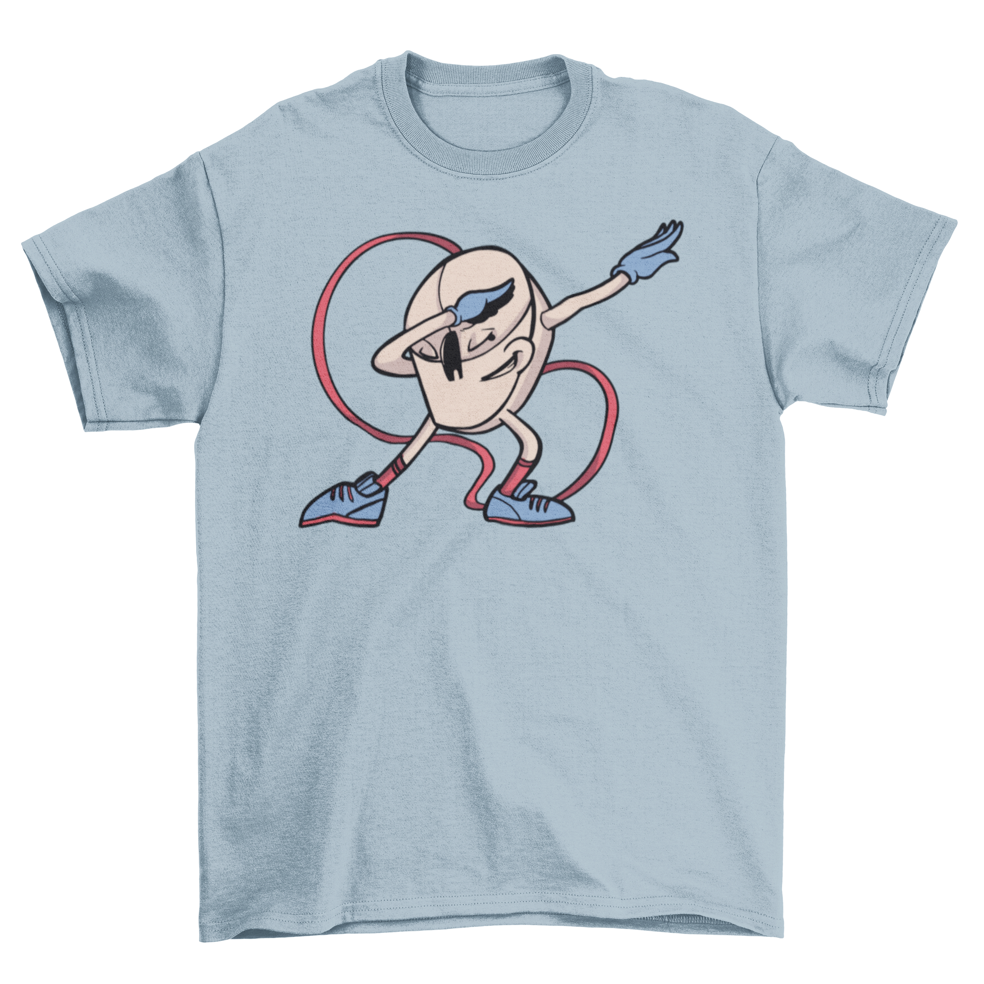 A humorous t-shirt featuring a cartoon illustration of a computer mouse dabbing, showcasing a fun and quirky design.