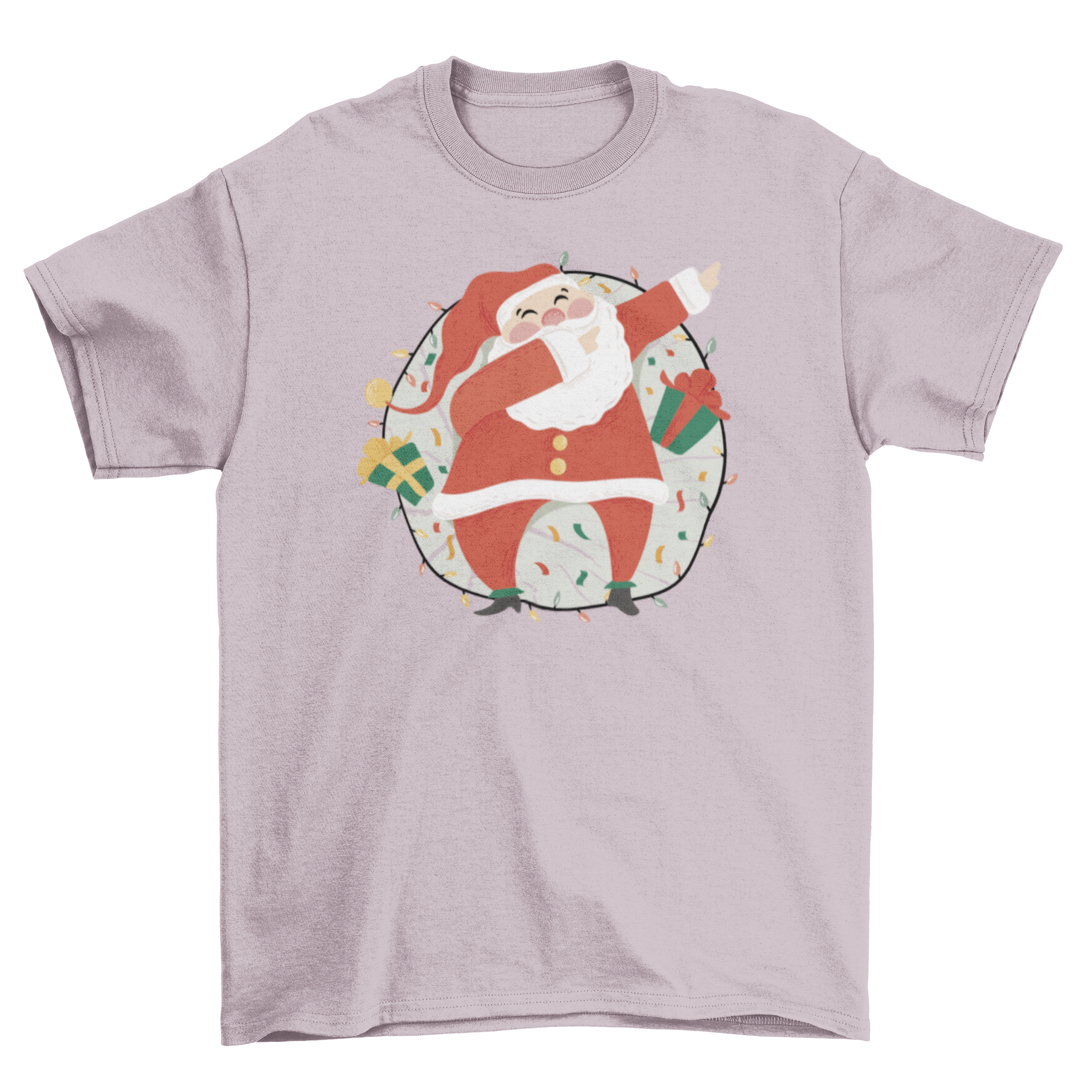 Dabbing Santa Claus graphic on a festive Christmas t-shirt, showcasing a playful design perfect for holiday celebrations.