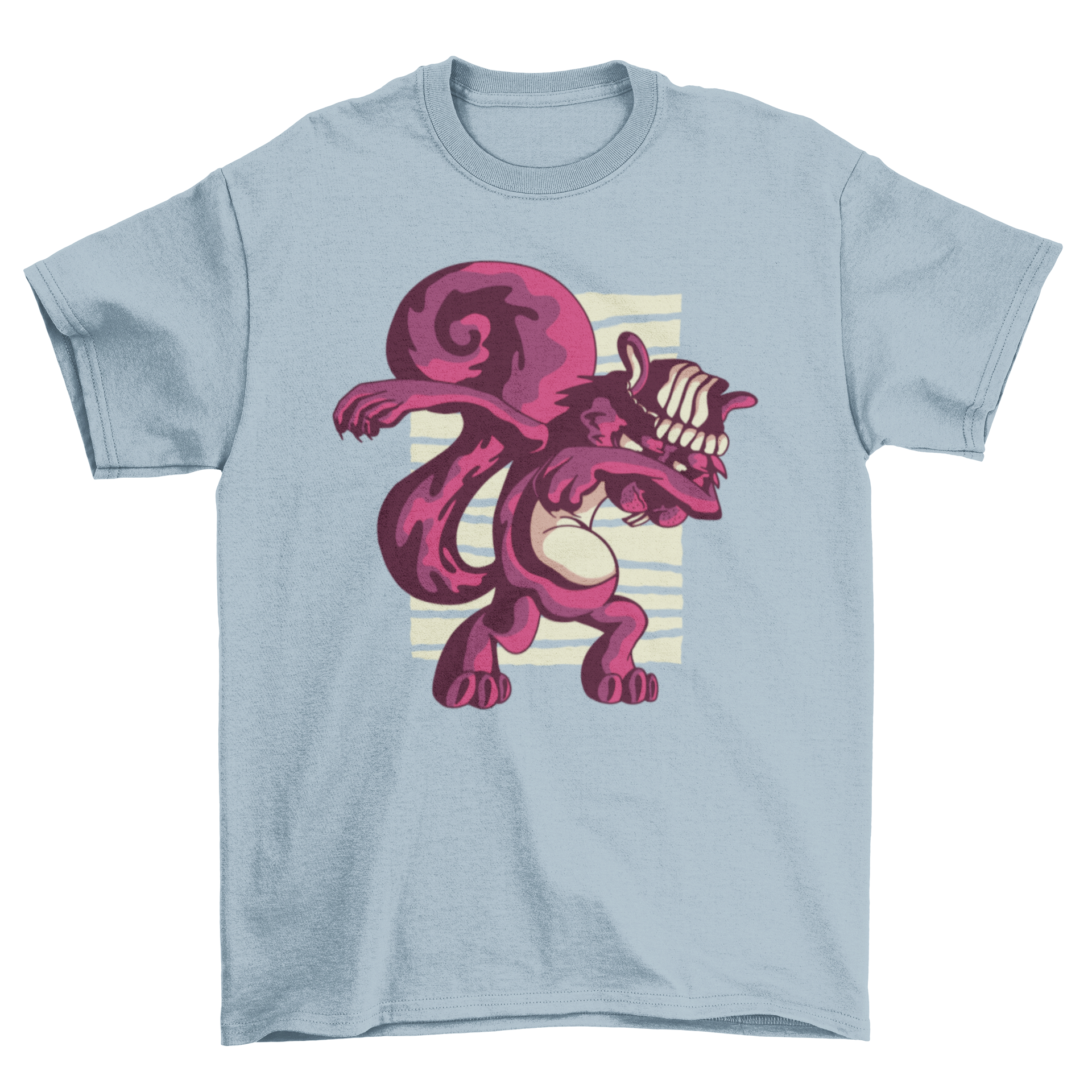 A playful t-shirt featuring a cartoon squirrel dabbing, showcasing a fun and unique design.