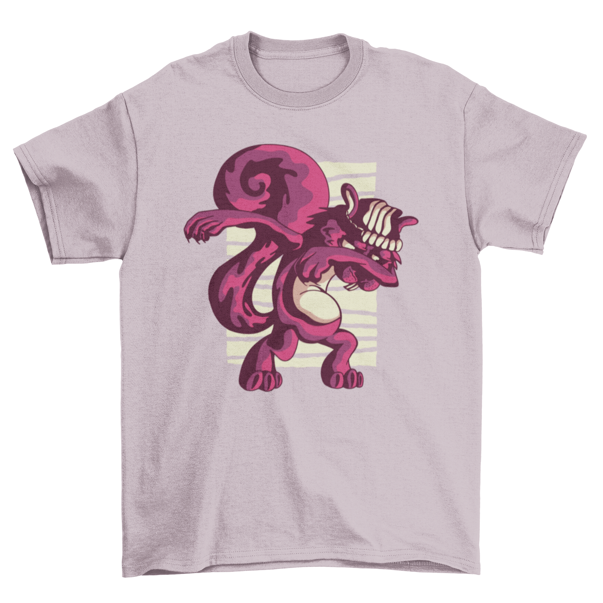 A playful t-shirt featuring a cartoon squirrel dabbing, showcasing a fun and unique design.