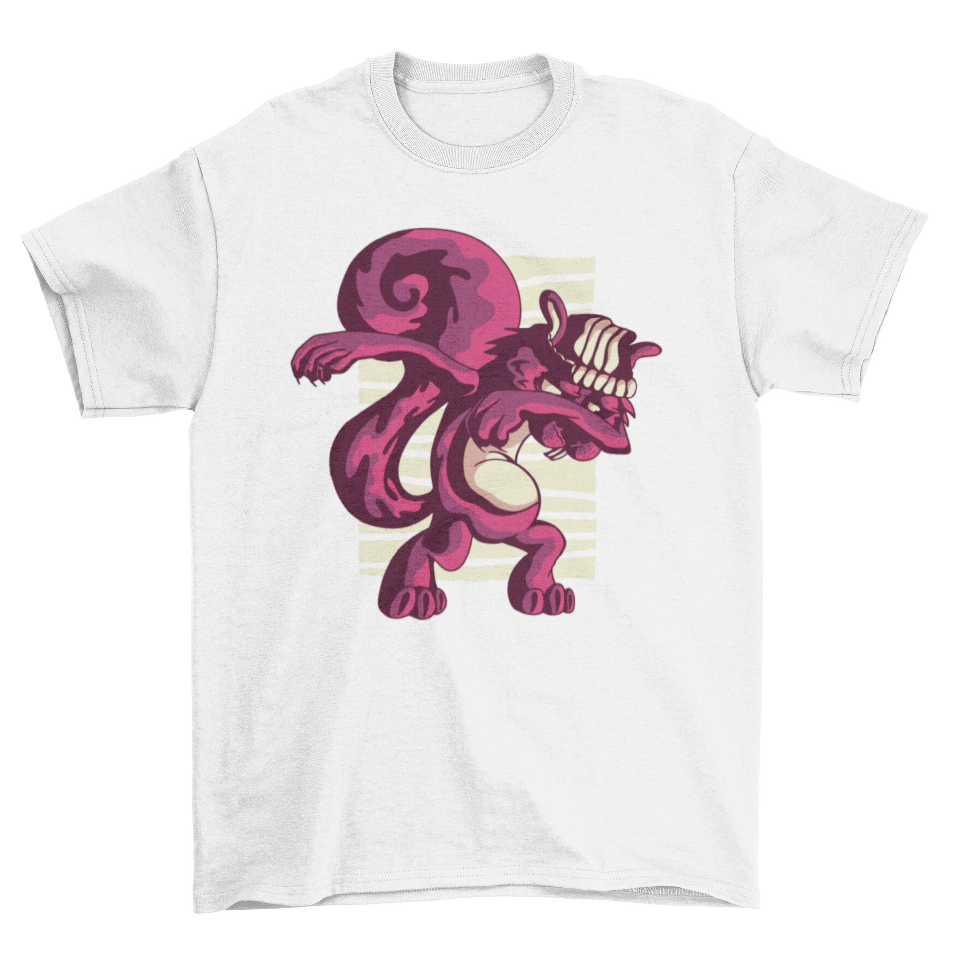 A playful t-shirt featuring a cartoon squirrel dabbing, showcasing a fun and unique design.