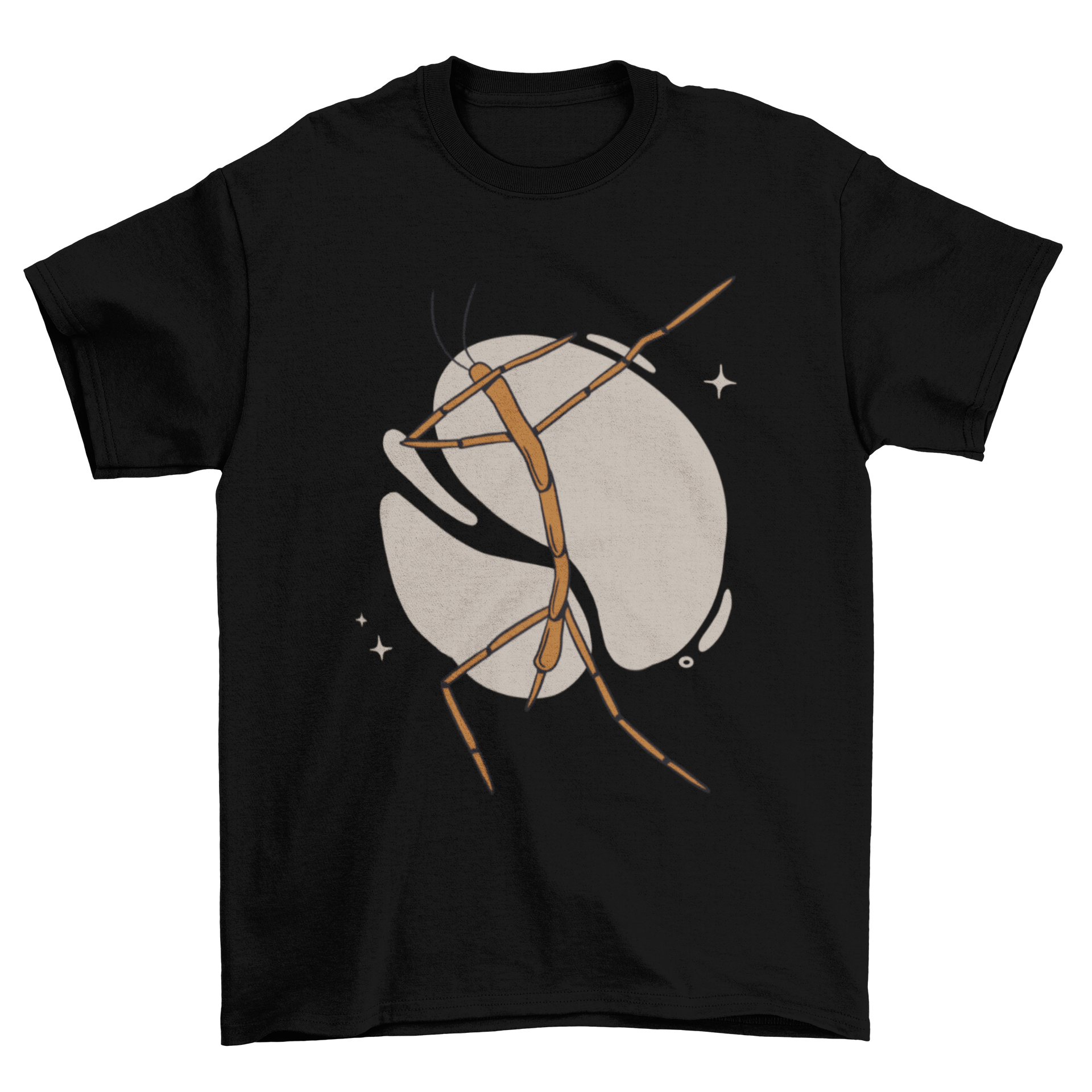 A humorous t-shirt featuring a stick bug dabbing, showcasing a fun and quirky design.