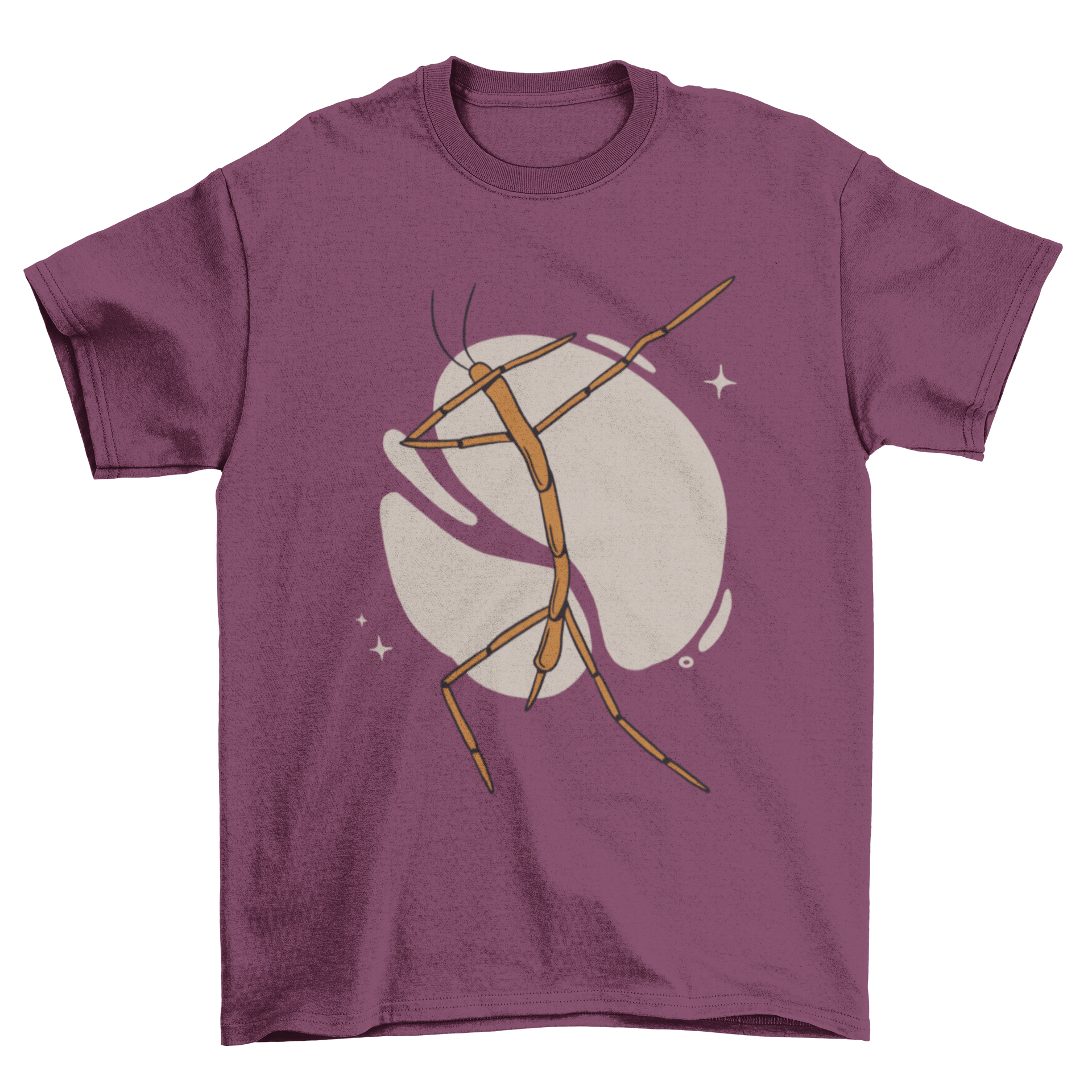 A humorous t-shirt featuring a stick bug dabbing, showcasing a fun and quirky design.