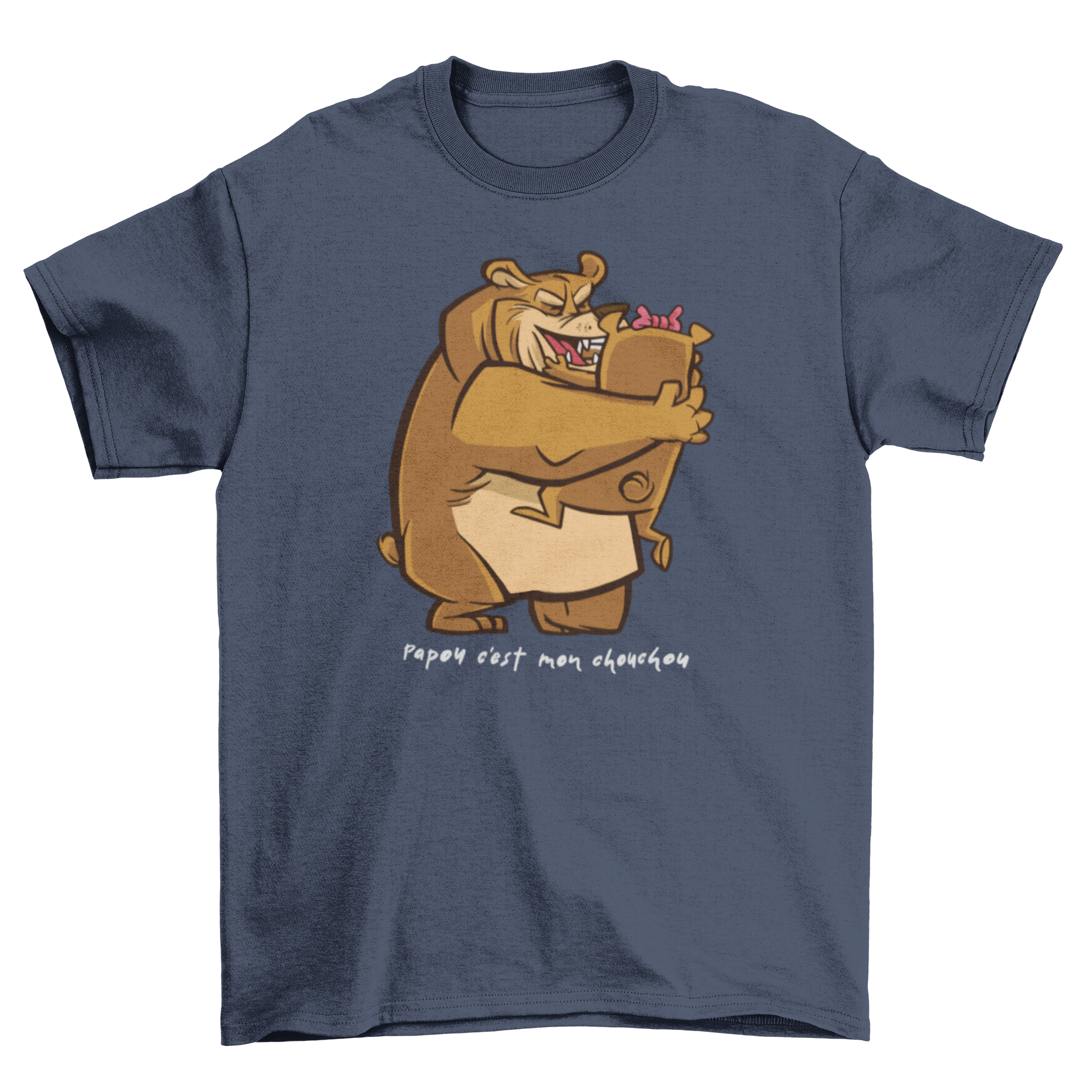 A cute Dad Bear T-shirt featuring a bear dad hugging its baby bear, perfect for fathers.