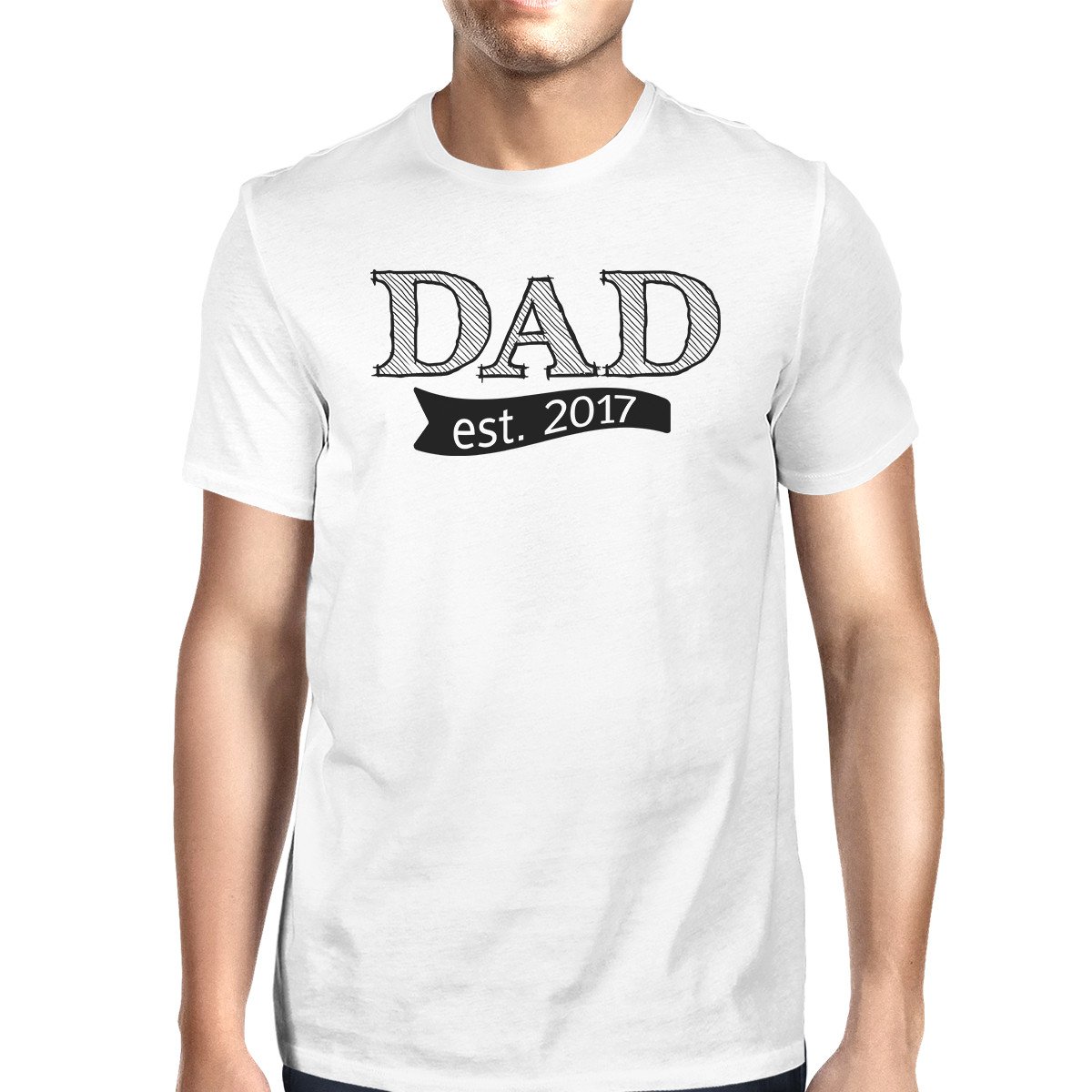 Dad Est 2017 White T-shirt for men, featuring a stylish graphic design celebrating fatherhood, made from 100% ring spun cotton.