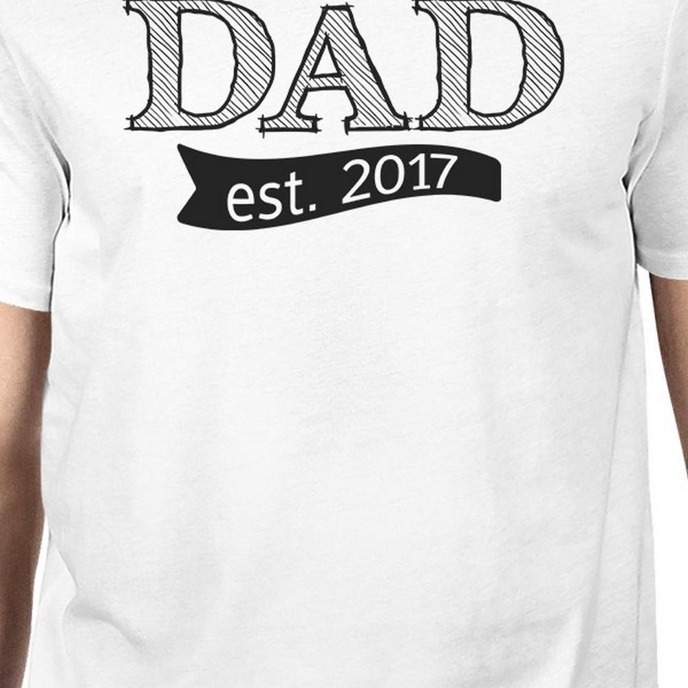 Dad Est 2017 White T-shirt for men, featuring a stylish graphic design celebrating fatherhood, made from 100% ring spun cotton.