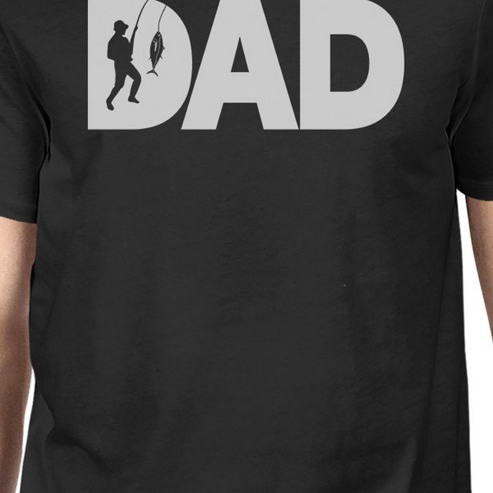 Dad Fish Men's Black Round Neck Tee featuring a humorous graphic design, made from 100% ring spun cotton for comfort.