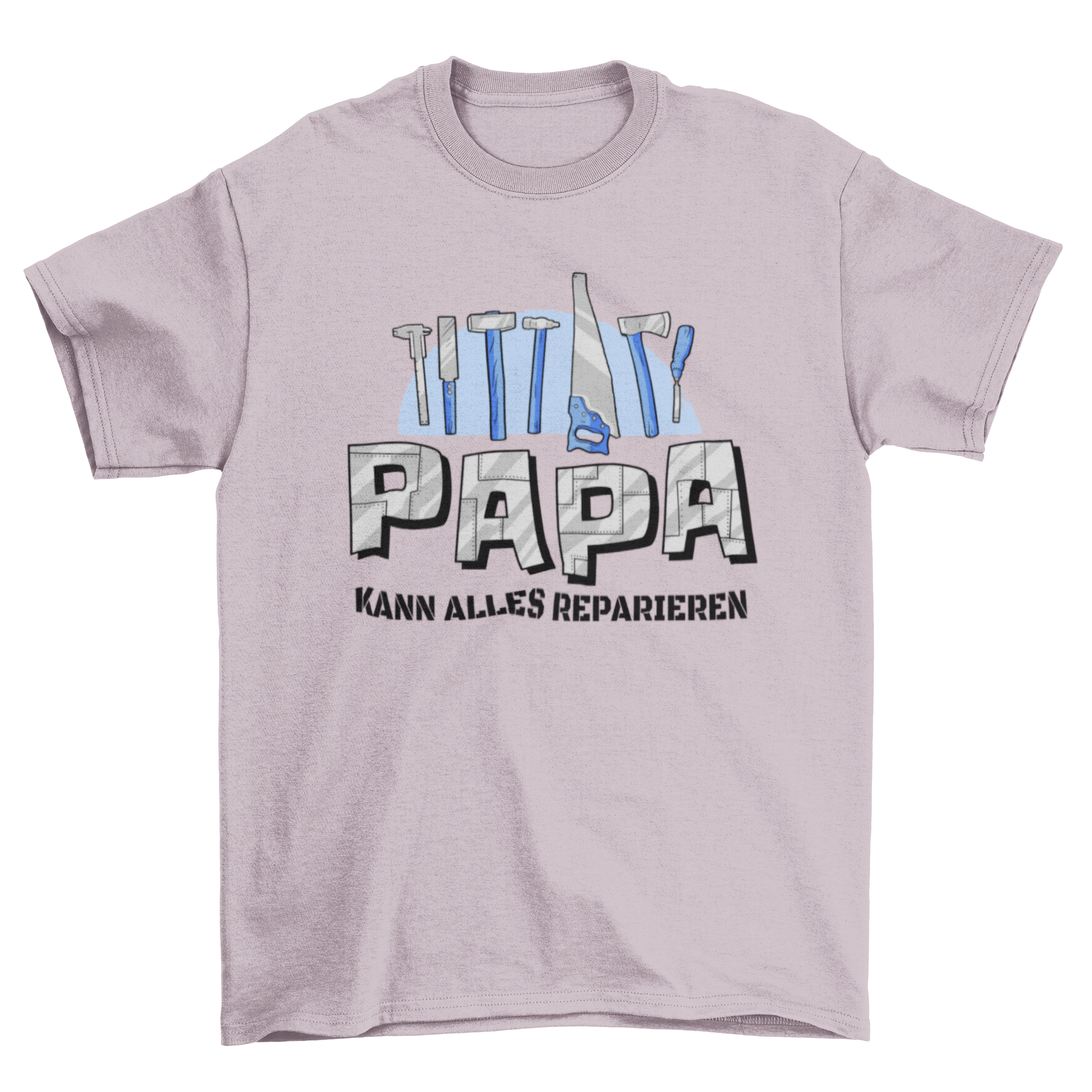 A stylish t-shirt featuring tools and the German quote 'Papa kann alles reparieren' celebrating dads' fixing skills.