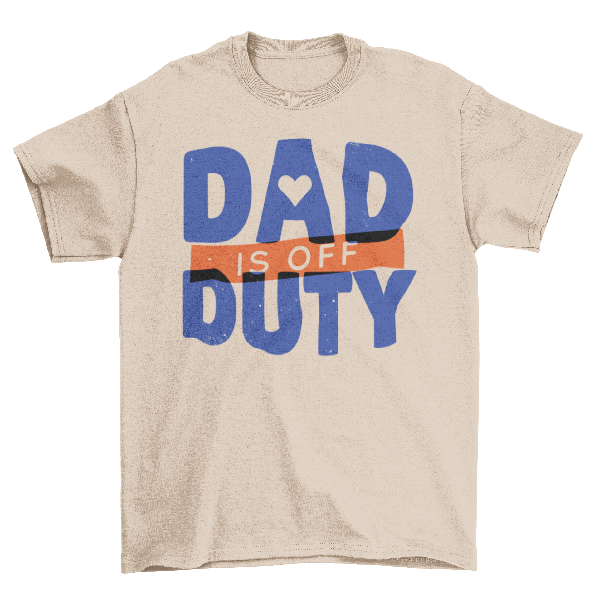 A stylish blue and red t-shirt with the quote 'Dad is off duty' printed on it, perfect for casual wear.