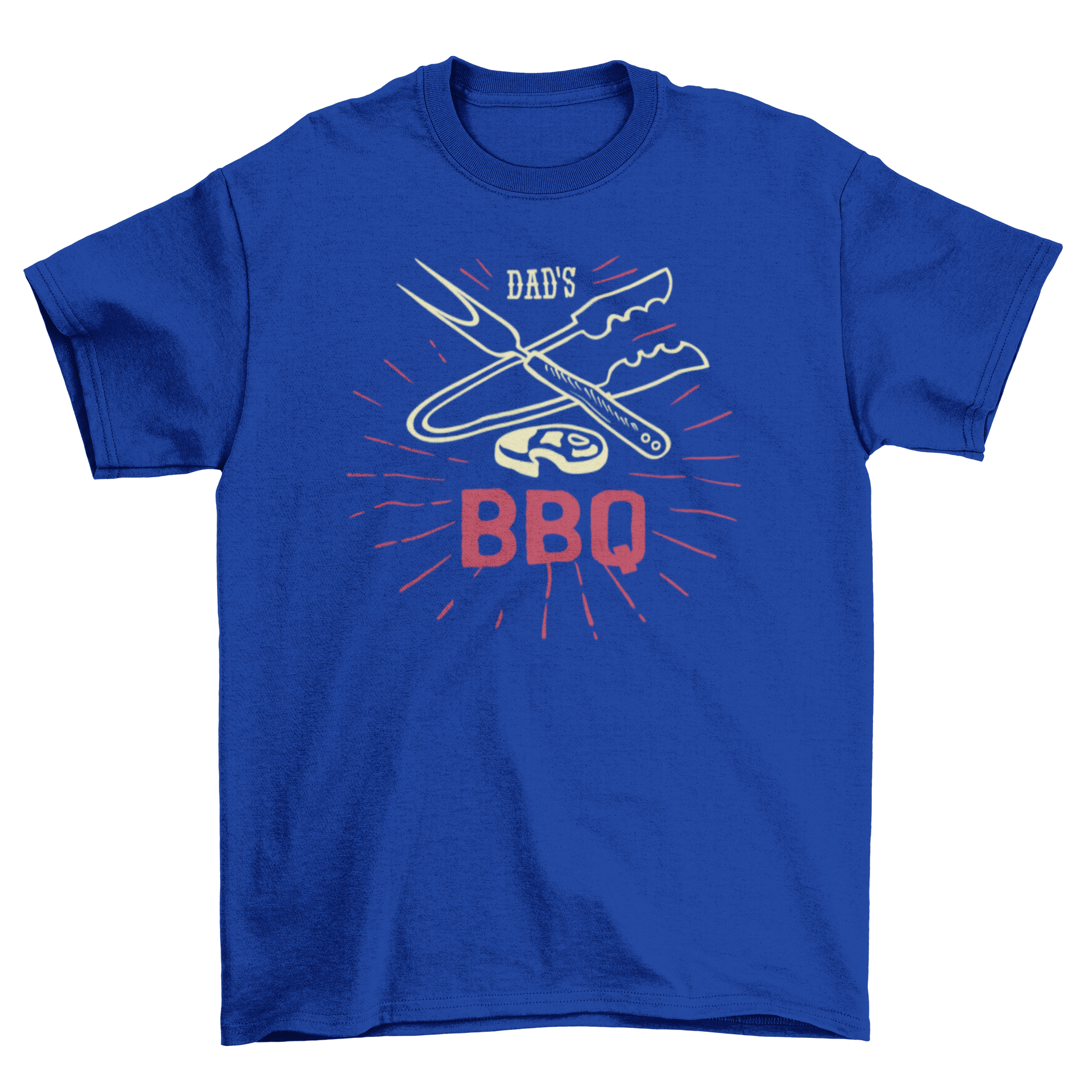 Dad's BBQ t-shirt featuring barbecue utensils and the quote 'Dad's BBQ' in a stylish design.