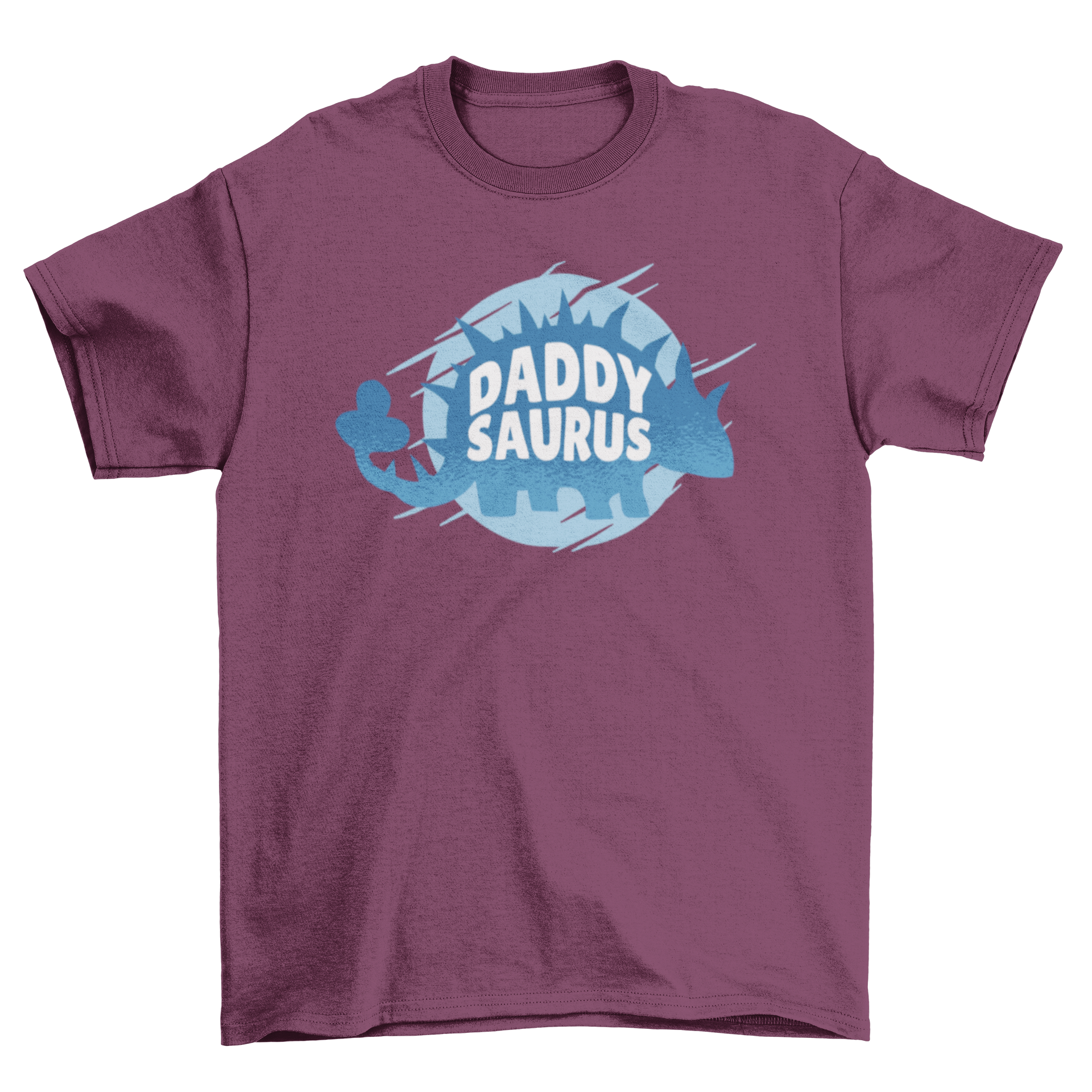 Daddy Saurus t-shirt featuring a dinosaur silhouette and playful quote.