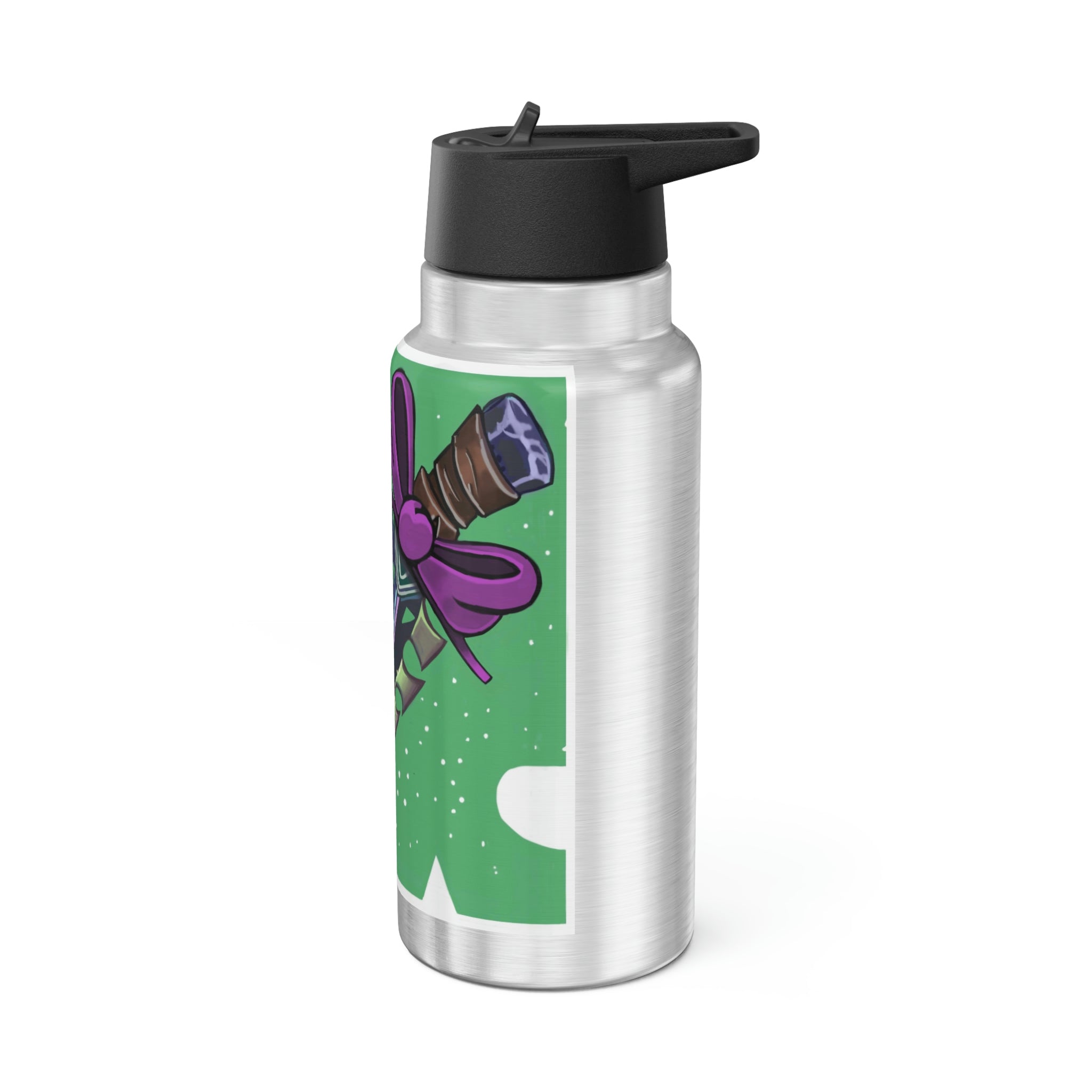 Dagger Gator Tumbler in stainless steel with a black screw-on cap and plastic straw, showcasing a customizable design.