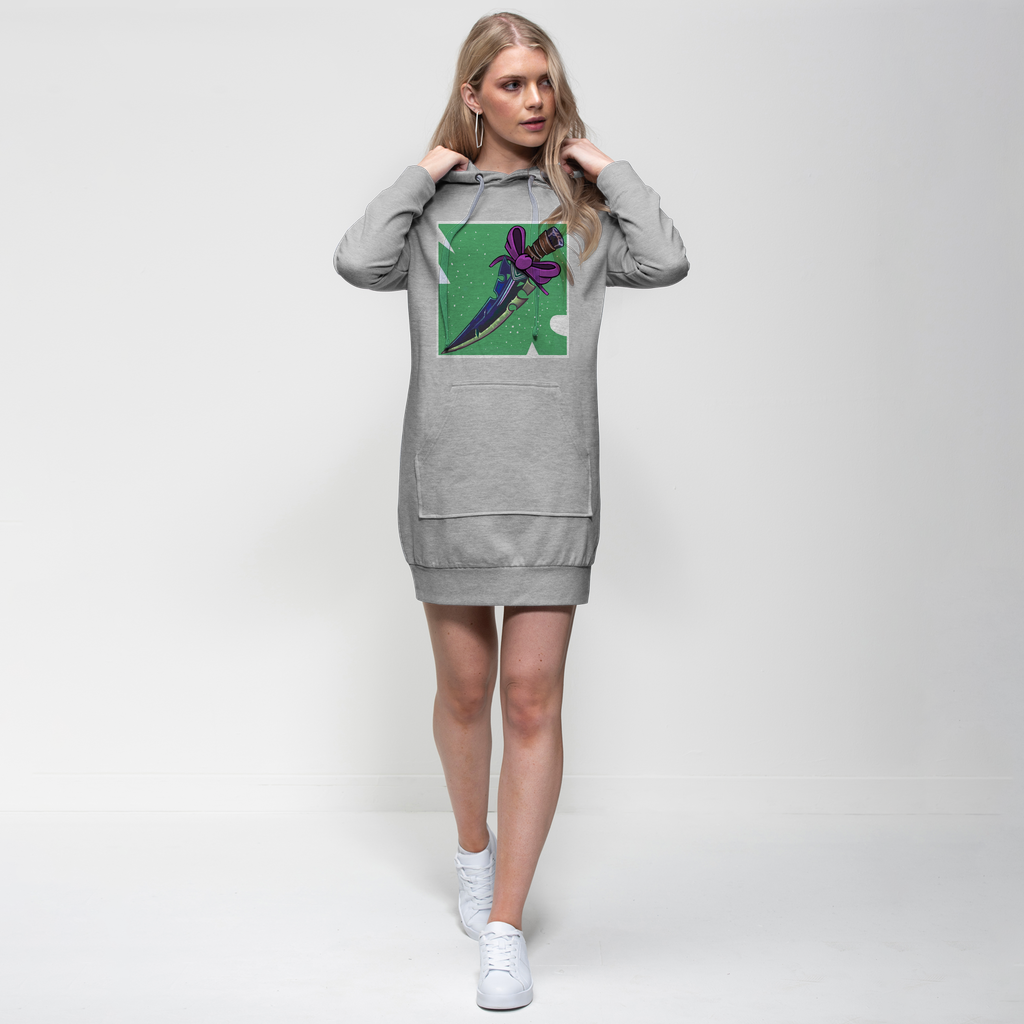 Dagger Premium Adult Hoodie Dress featuring a relaxed fit, hood, and kangaroo pocket, made from soft cotton blend fabric.