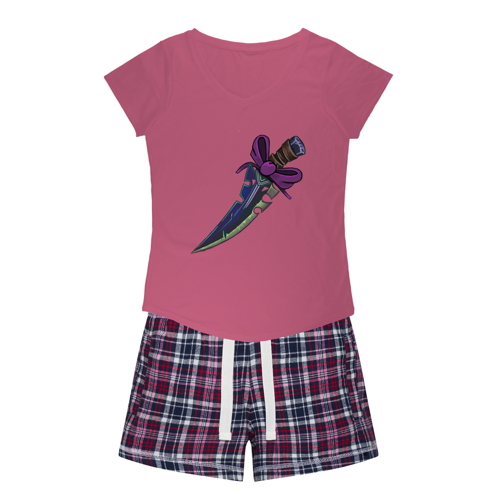 Dagger Women's Sleepy Tee and Flannel Short set featuring a relaxed fit T-shirt and vibrant flannel shorts, perfect for comfortable lounging.