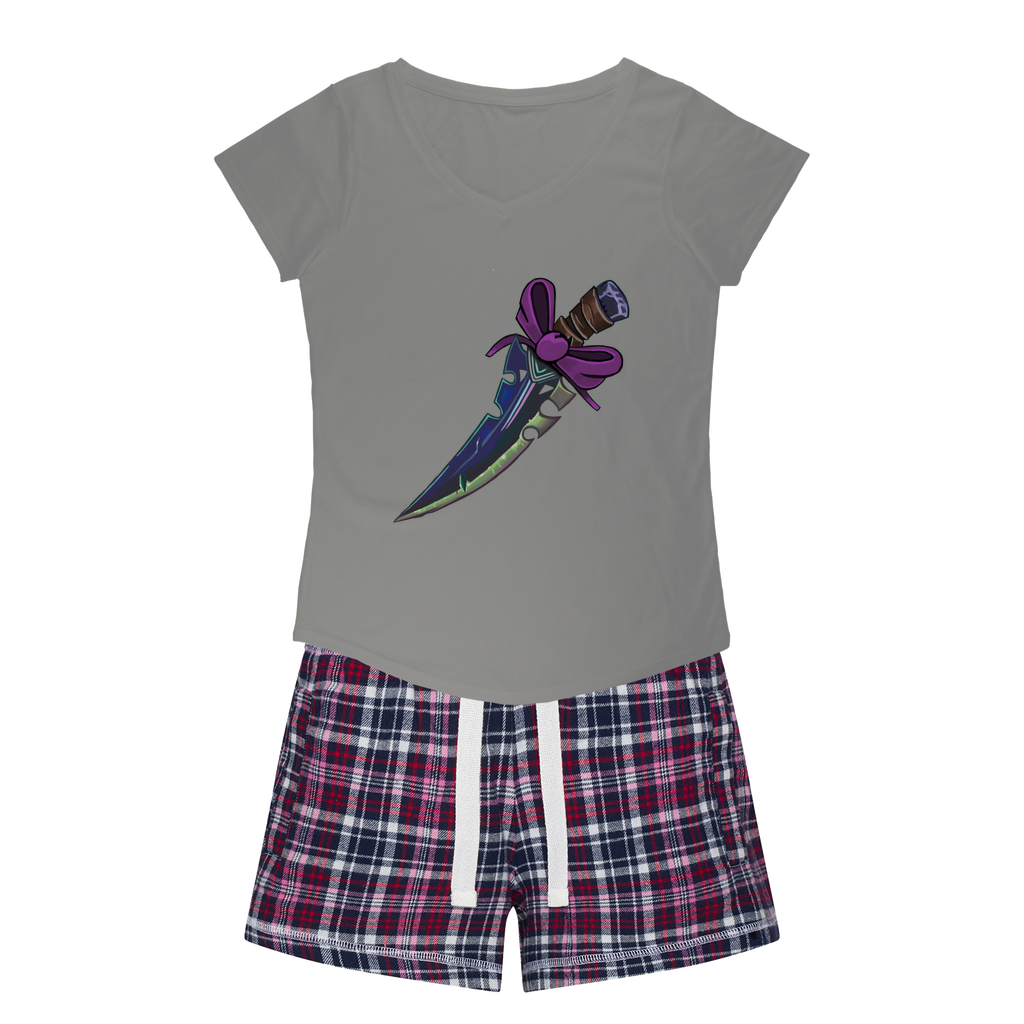 Dagger Women's Sleepy Tee and Flannel Short set featuring a relaxed fit T-shirt and vibrant flannel shorts, perfect for comfortable lounging.