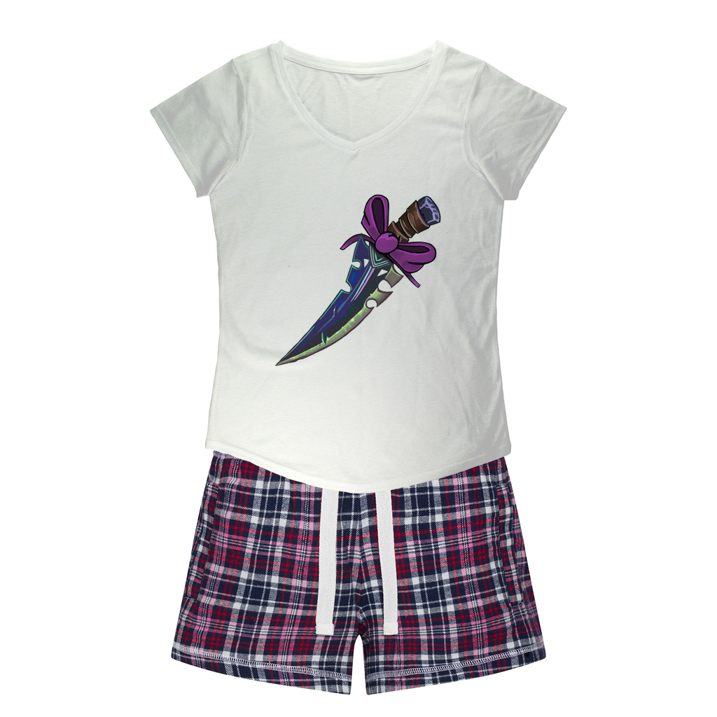 Dagger Women's Sleepy Tee and Flannel Short set featuring a relaxed fit T-shirt and vibrant flannel shorts, perfect for comfortable lounging.