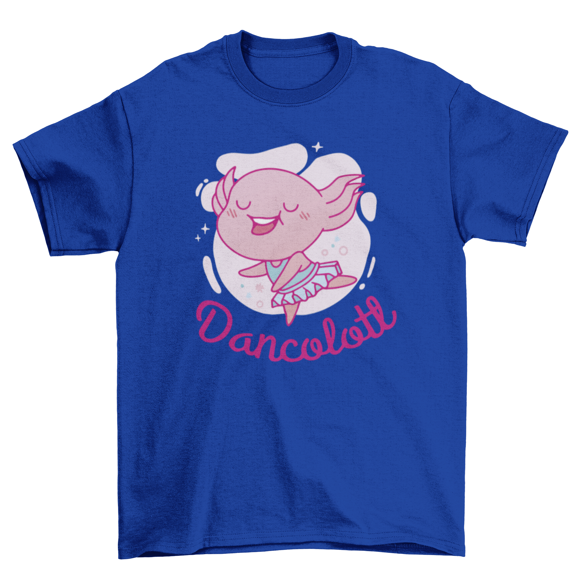 A cute Dancing Axolotl T-shirt featuring an axolotl in a ballet tutu with the quote 'Dancolotl'.