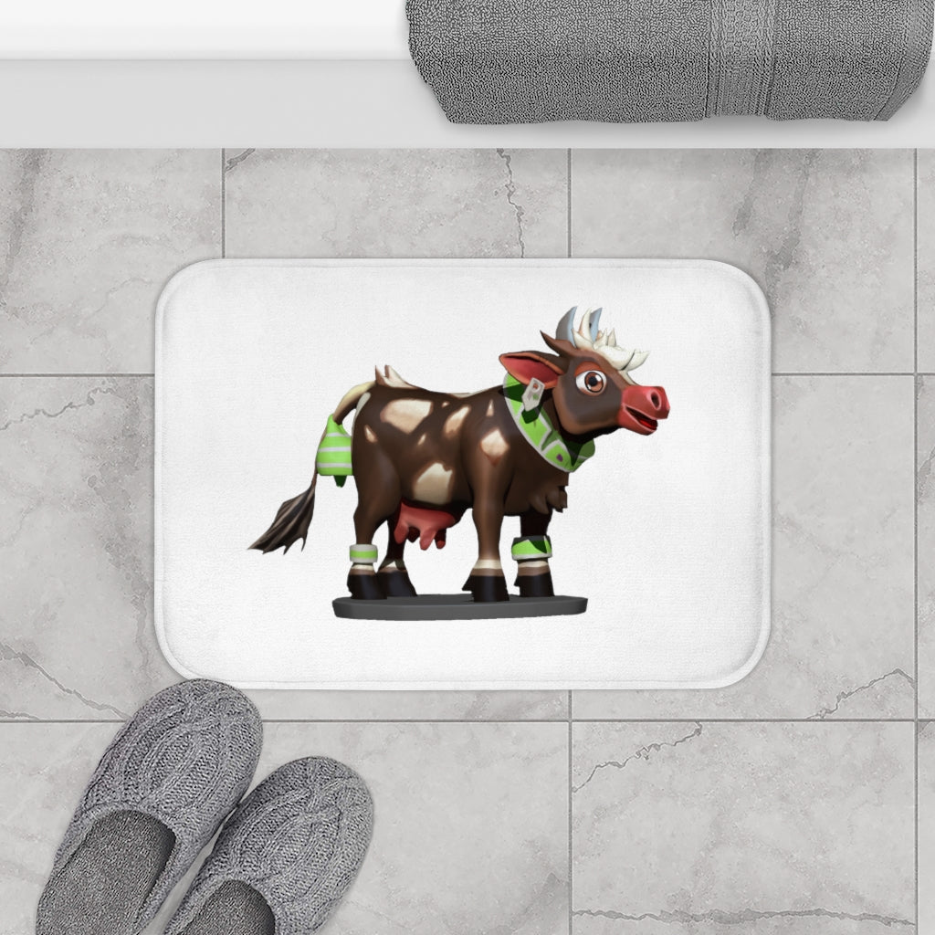 Dark Brown Cow Bath Mat with anti-slip backing, showcasing a stylish cow print design.