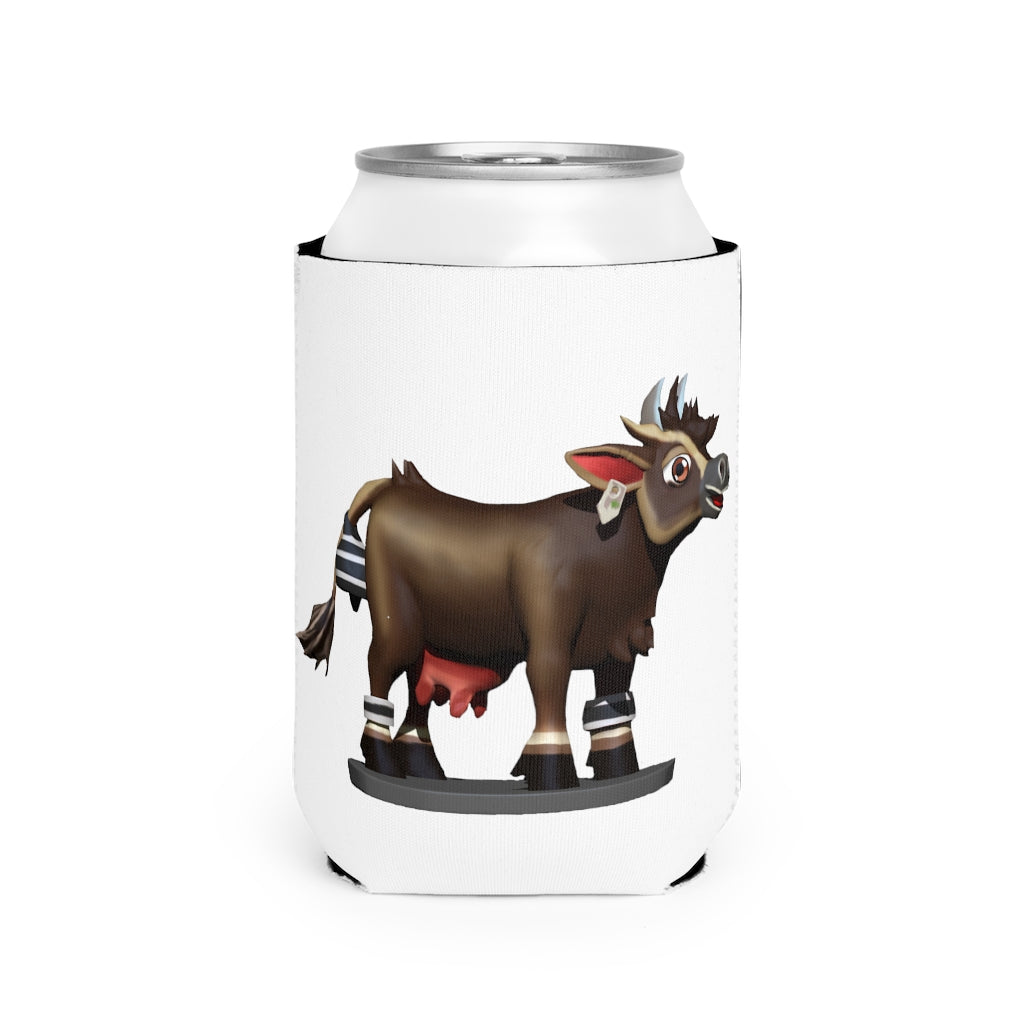 Dark Brown Cow Can Cooler Sleeve made of durable neoprene, featuring a stylish cow design, perfect for standard 12 oz cans.