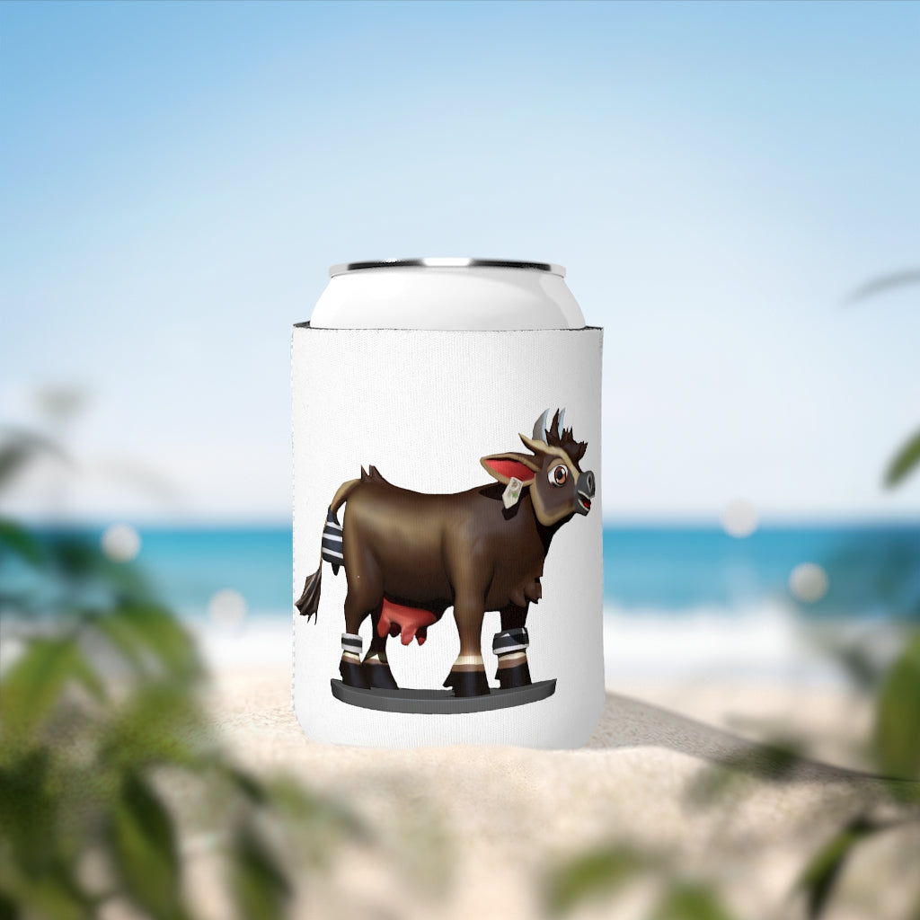 Dark Brown Cow Can Cooler Sleeve made of durable neoprene, featuring a stylish cow design, perfect for standard 12 oz cans.