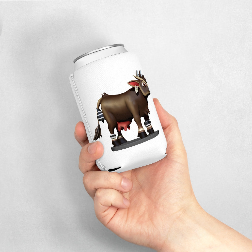 Dark Brown Cow Can Cooler Sleeve made of durable neoprene, featuring a stylish cow design, perfect for standard 12 oz cans.