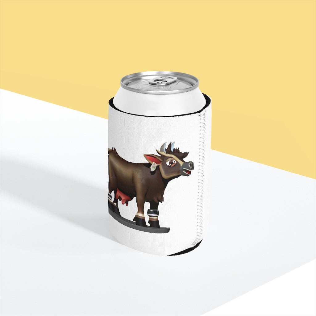 Dark Brown Cow Can Cooler Sleeve made of durable neoprene, featuring a stylish cow design, perfect for standard 12 oz cans.