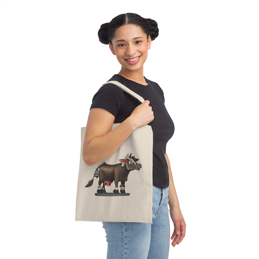 Dark Brown Cow Canvas Tote Bag with reinforced handles and spacious design, perfect for everyday use.