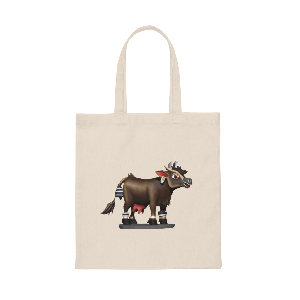 Dark Brown Cow Canvas Tote Bag with reinforced handles and spacious design, perfect for everyday use.