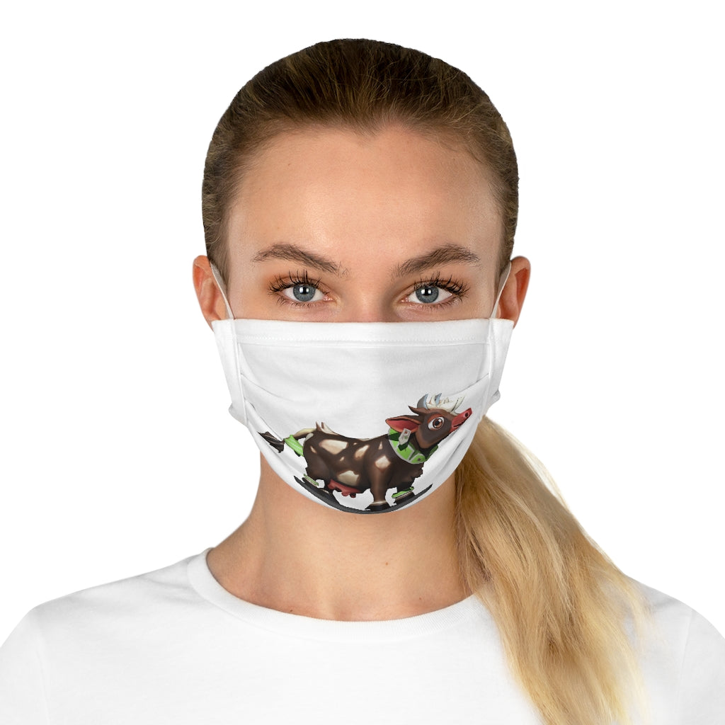 Dark brown cotton face mask featuring a cow print design, with elastic earloops and adjustable nose wire for a comfortable fit.