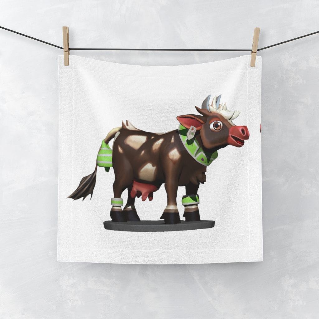 Dark brown cow face towel featuring a soft polyester front and absorbent cotton back, ideal for customization.