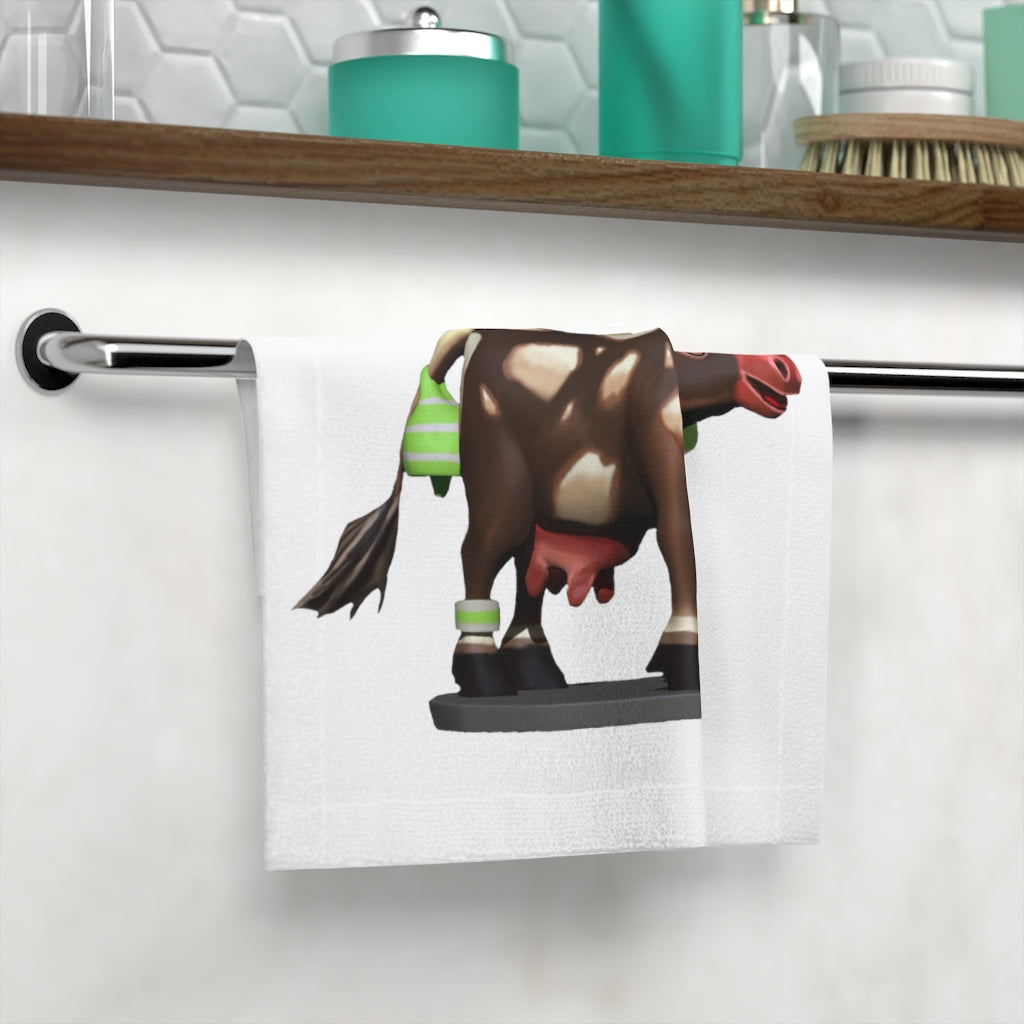 Dark brown cow face towel featuring a soft polyester front and absorbent cotton back, ideal for customization.