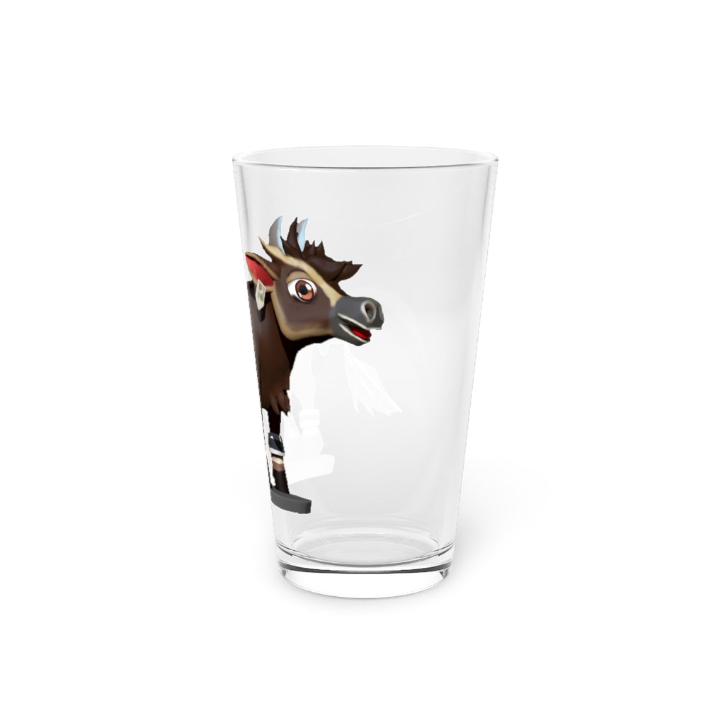 Dark Brown Cow Pint Glass, 16oz, clear glass with custom design options, perfect for beverages.