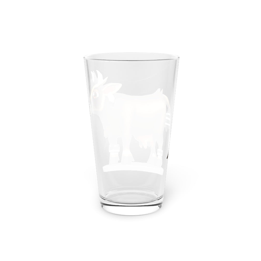 Dark Brown Cow Pint Glass, 16oz, clear glass with custom design options, perfect for beverages.