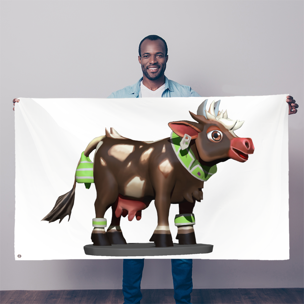 Dark Brown Cow Sublimation Flag, 5FT X 3FT, made of durable polyester fabric with double-stitched edges and eyelets for easy hanging.