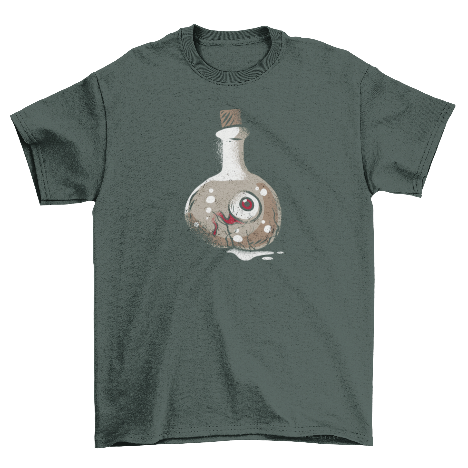 Dark Eye t-shirt featuring a cartoon design of a dark eyeball in a laboratory flask, perfect for Halloween.