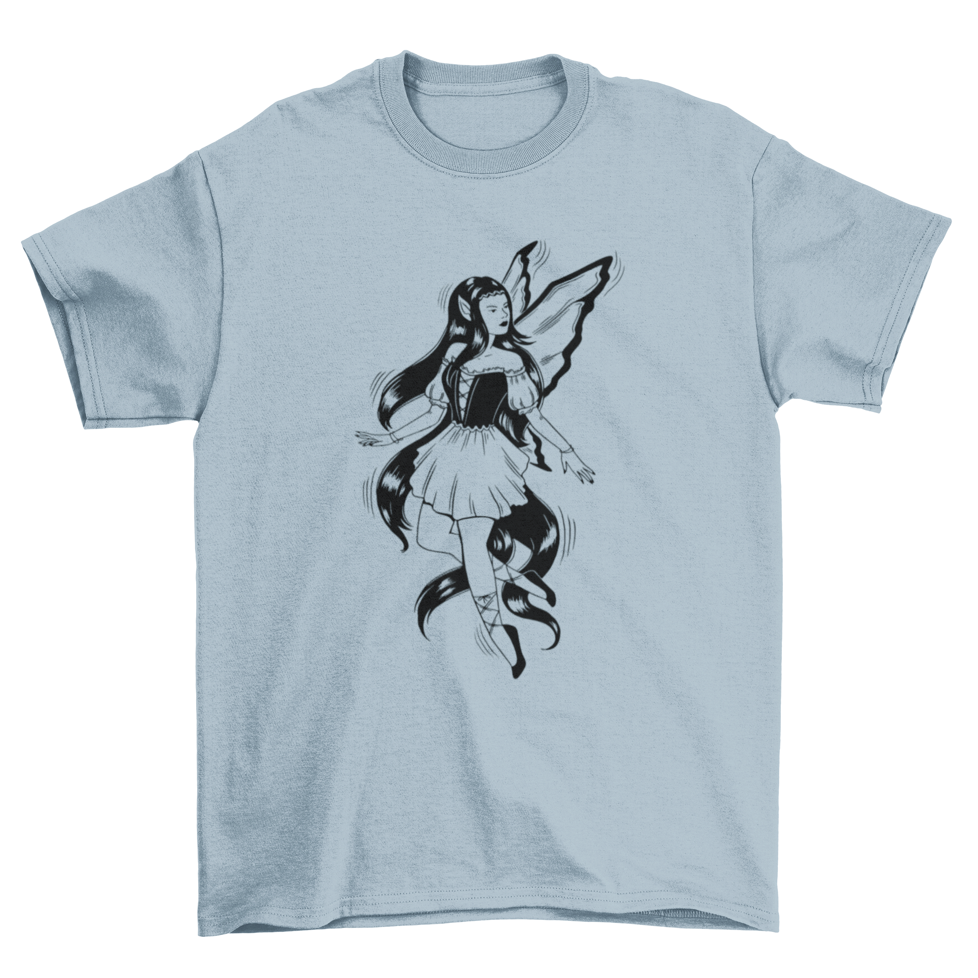 A stylish dark fairy creature graphic t-shirt featuring intricate designs and vibrant colors, perfect for fantasy enthusiasts.