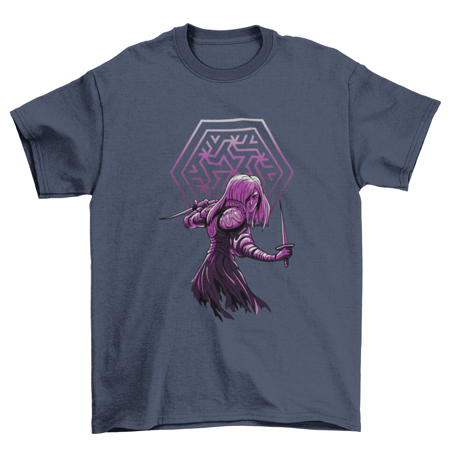 Dark fantasy rogue t-shirt featuring a detailed graphic of a rogue woman, showcasing her adventurous spirit.