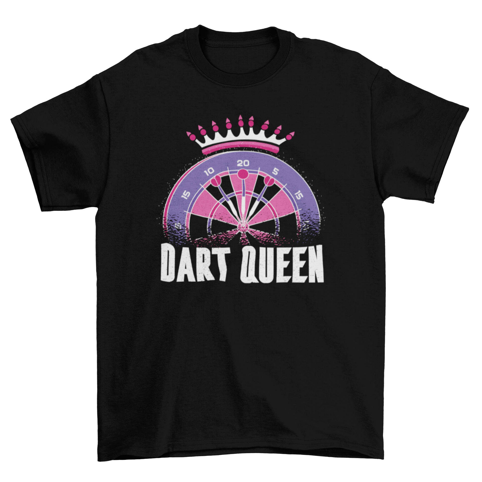 Dart Queen T-Shirt featuring a dartboard design with a crown and the quote 'Dart Queen'.