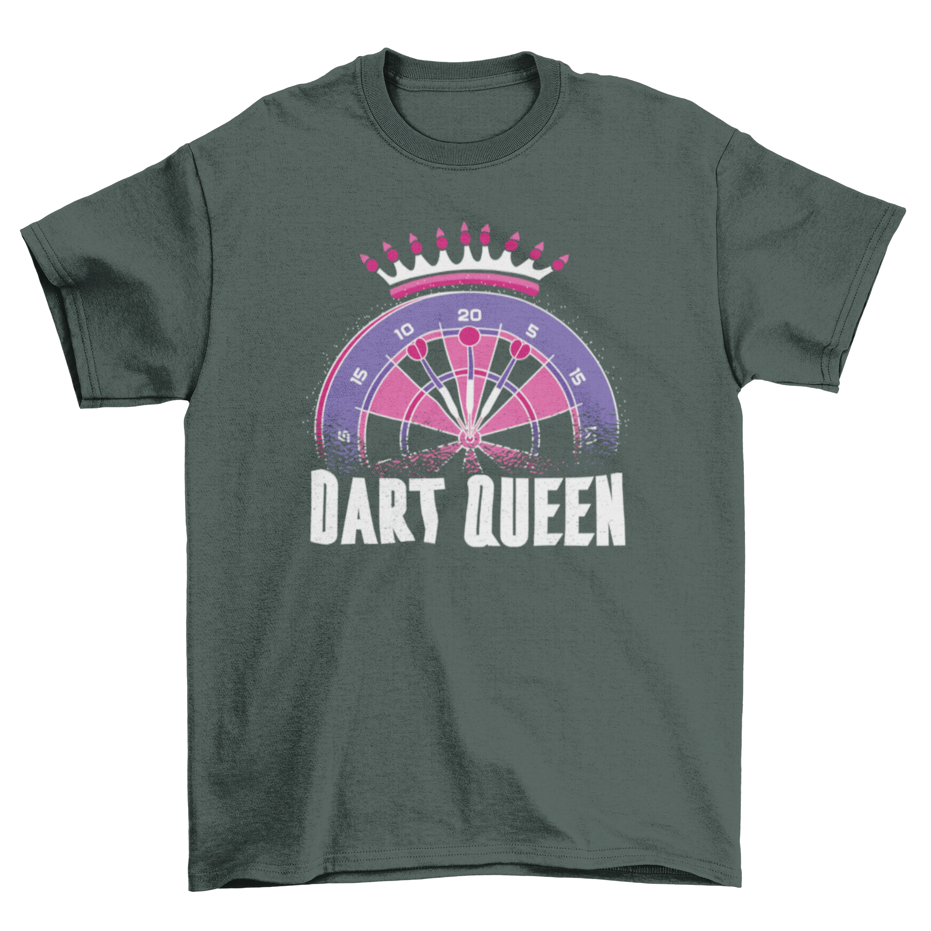 Dart Queen T-Shirt featuring a dartboard design with a crown and the quote 'Dart Queen'.