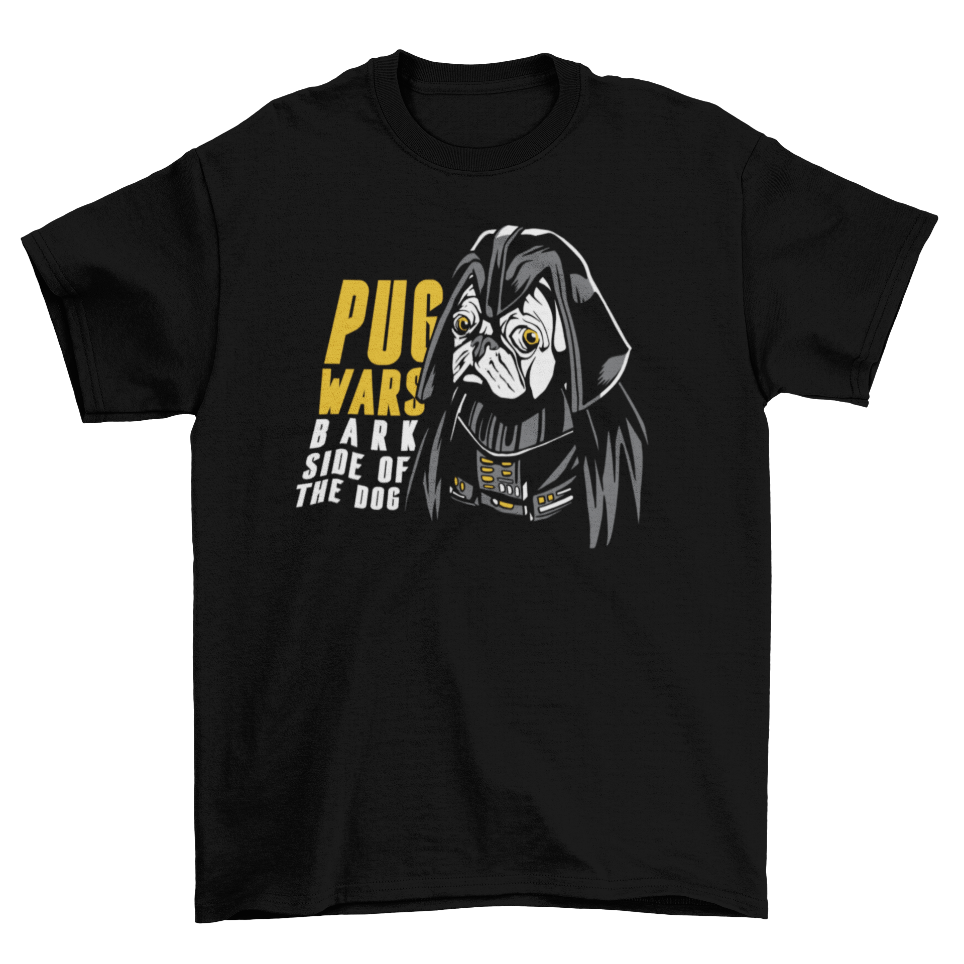 Darth Pug T-shirt featuring a humorous quote and an adorable pug graphic.