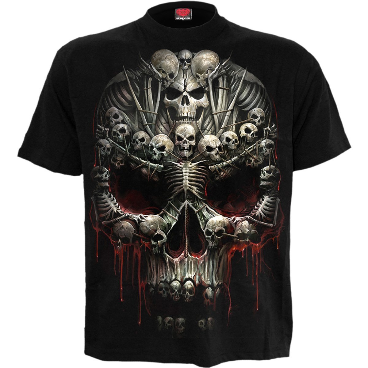 Black DEATH BONES T-Shirt featuring a skull and crucifix design made from bleached bones.