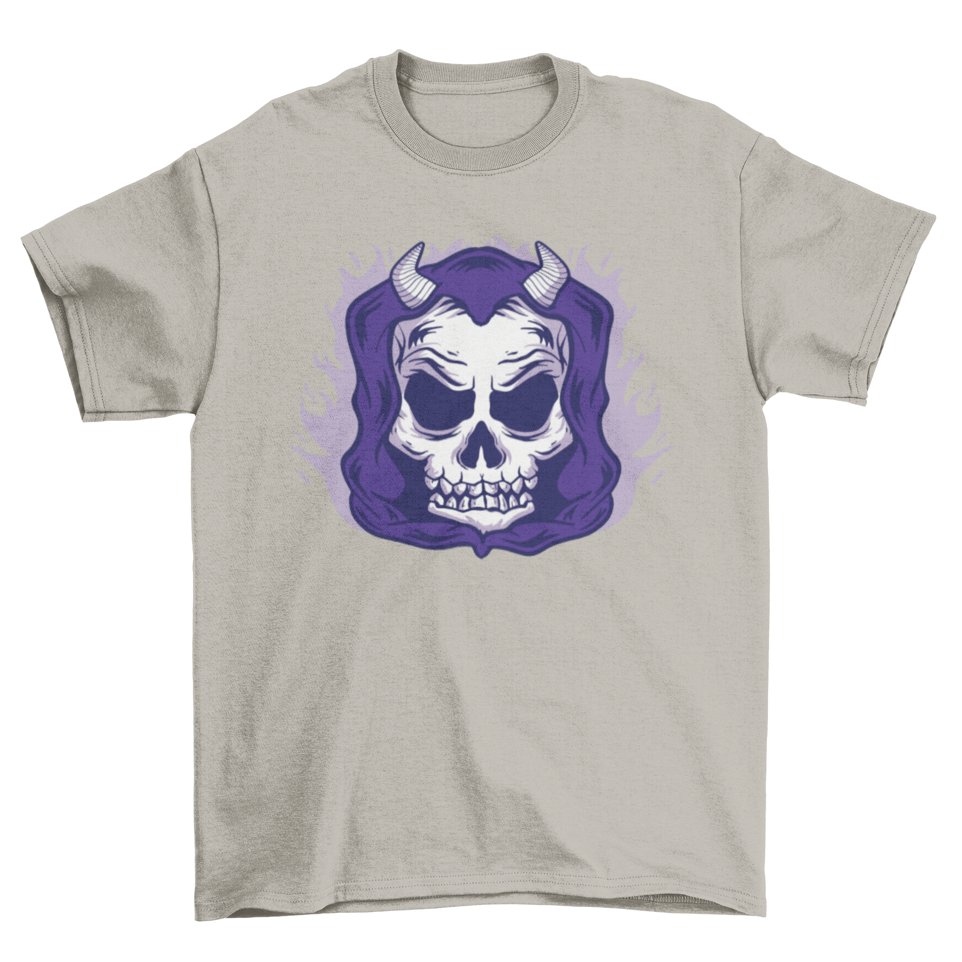 Death skull t-shirt featuring a skull with horns and a hoodie design, perfect for edgy fashion enthusiasts.