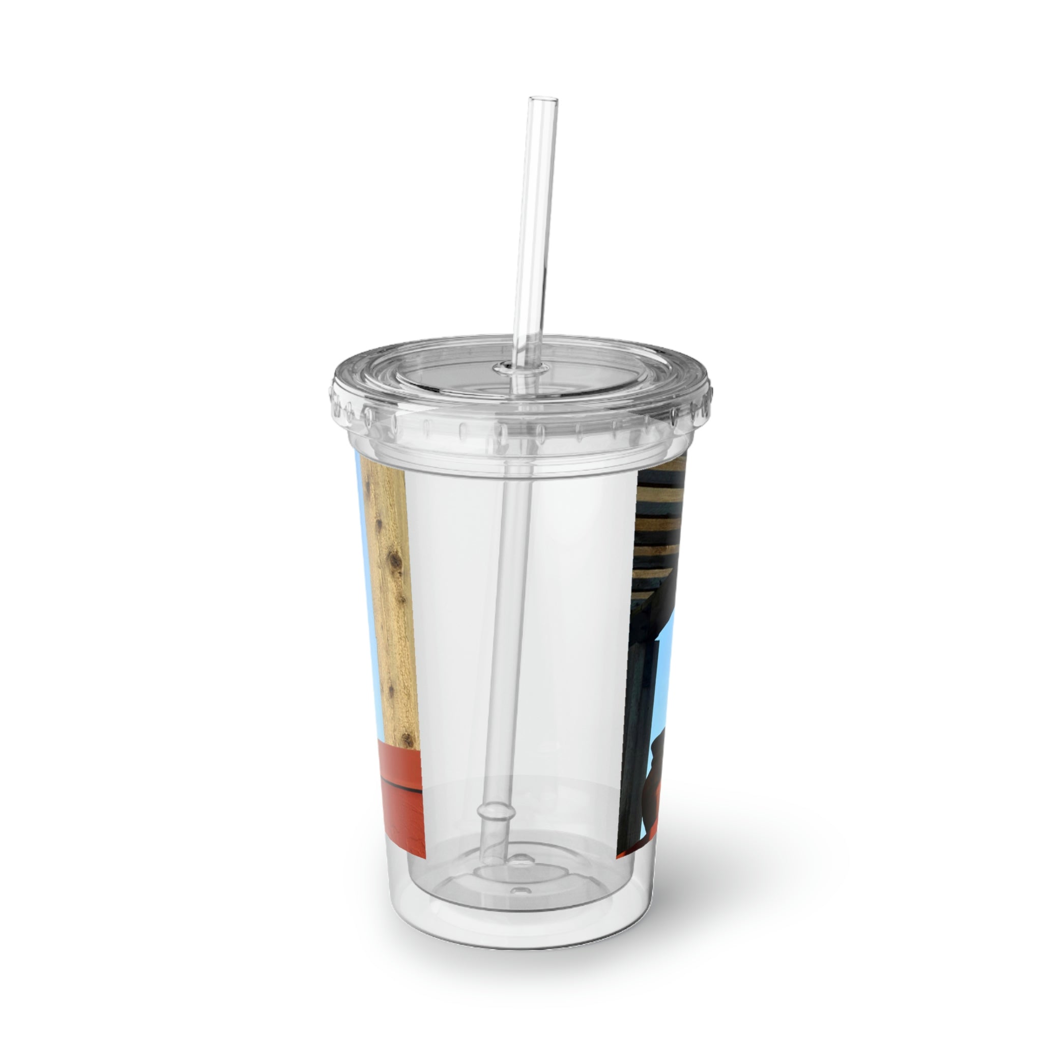 Decorative Vases Suave Acrylic Cup with vibrant artwork, double-wall insulation, and a straw, perfect for hot and cold beverages.