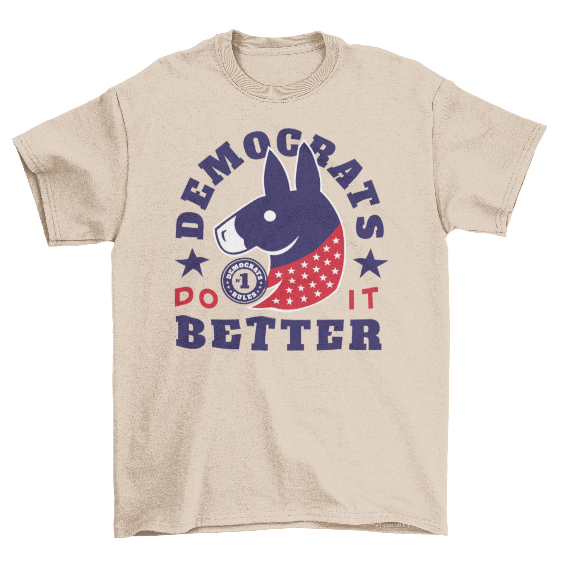 A stylish t-shirt featuring a donkey graphic and the quote 'Democrats do it better', perfect for political events.