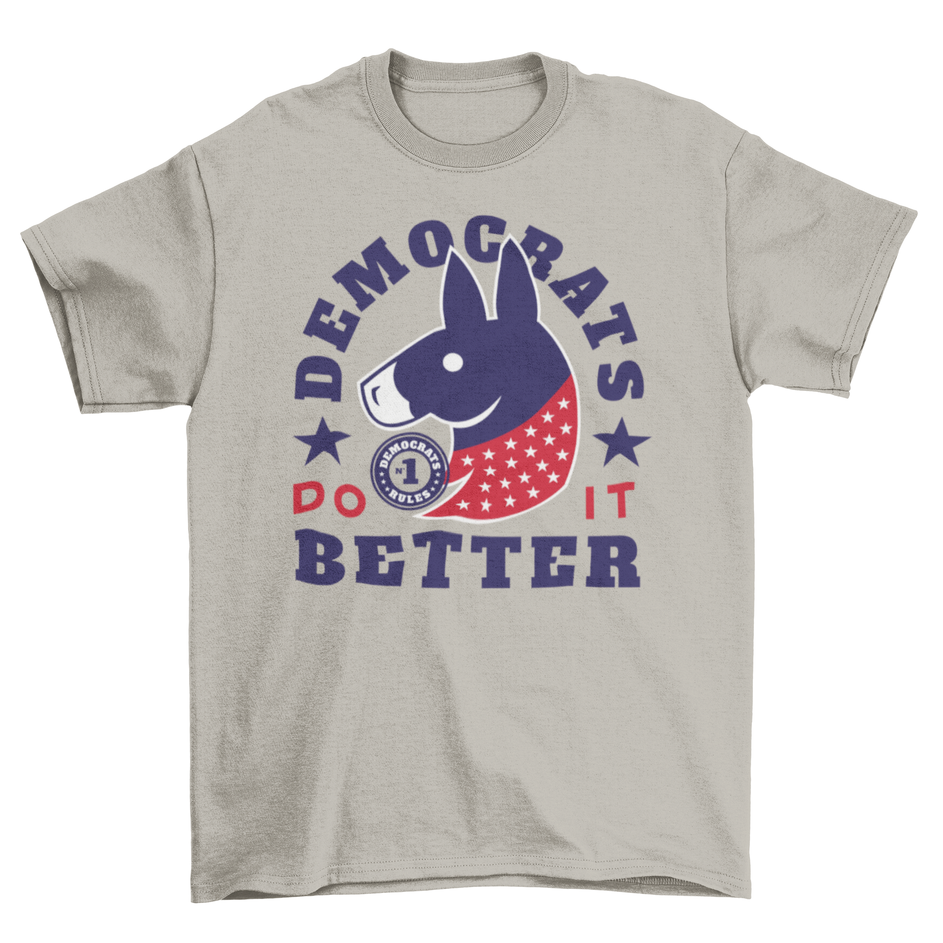 A stylish t-shirt featuring a donkey graphic and the quote 'Democrats do it better', perfect for political events.