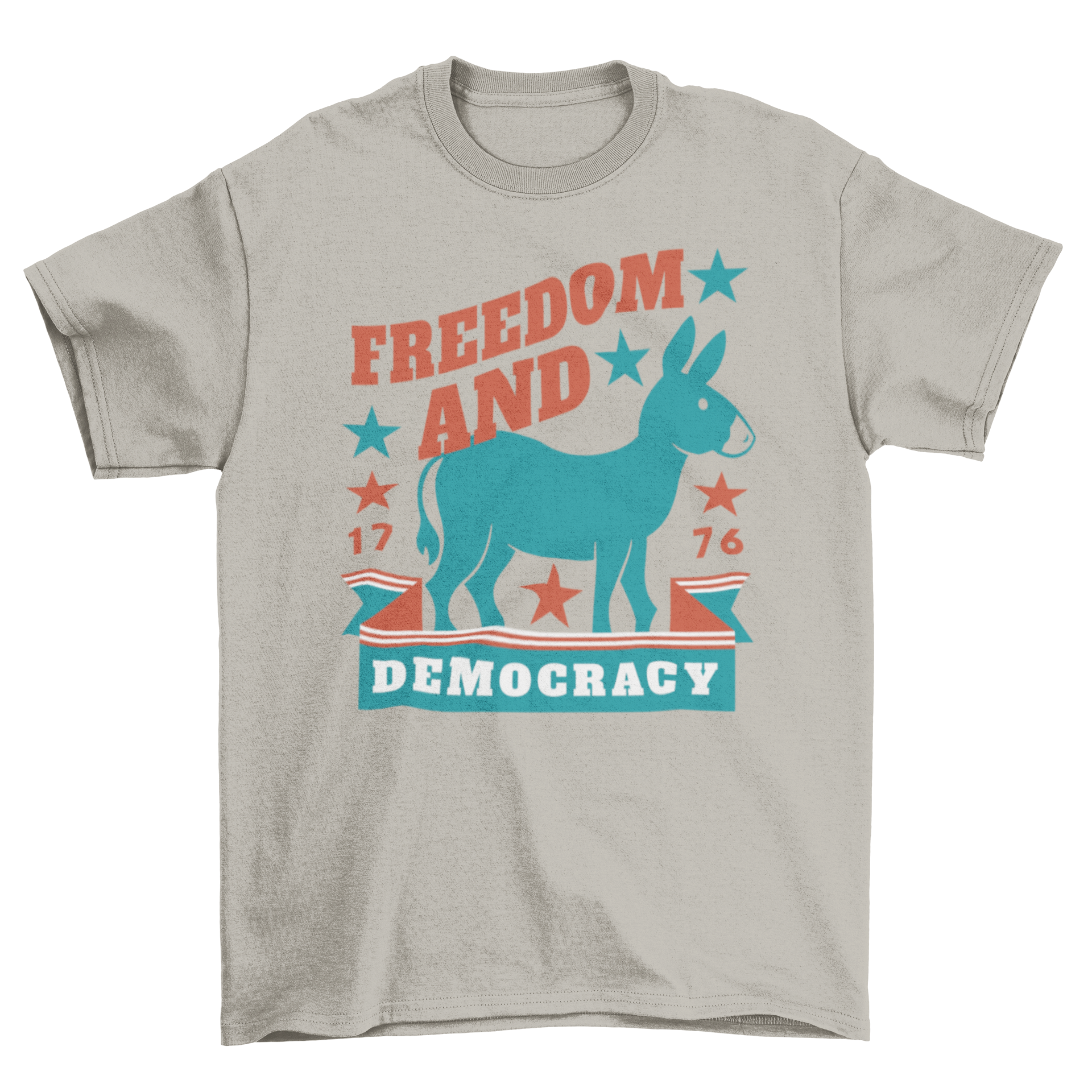 Democrats donkey t-shirt design featuring a donkey and the quote 'Freedom and democracy' in vibrant colors.