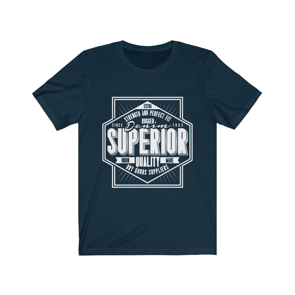 Denim Superior T-shirt made from 100% soft cotton, featuring a unisex design and durable vinyl print, designed and printed in the USA.