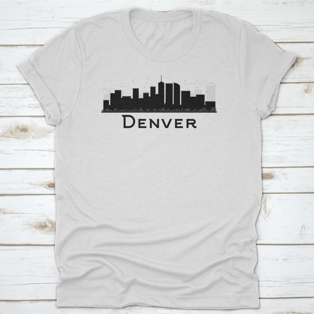 Black and white silhouette vector illustration of the Denver city skyline, showcasing iconic buildings and structures.