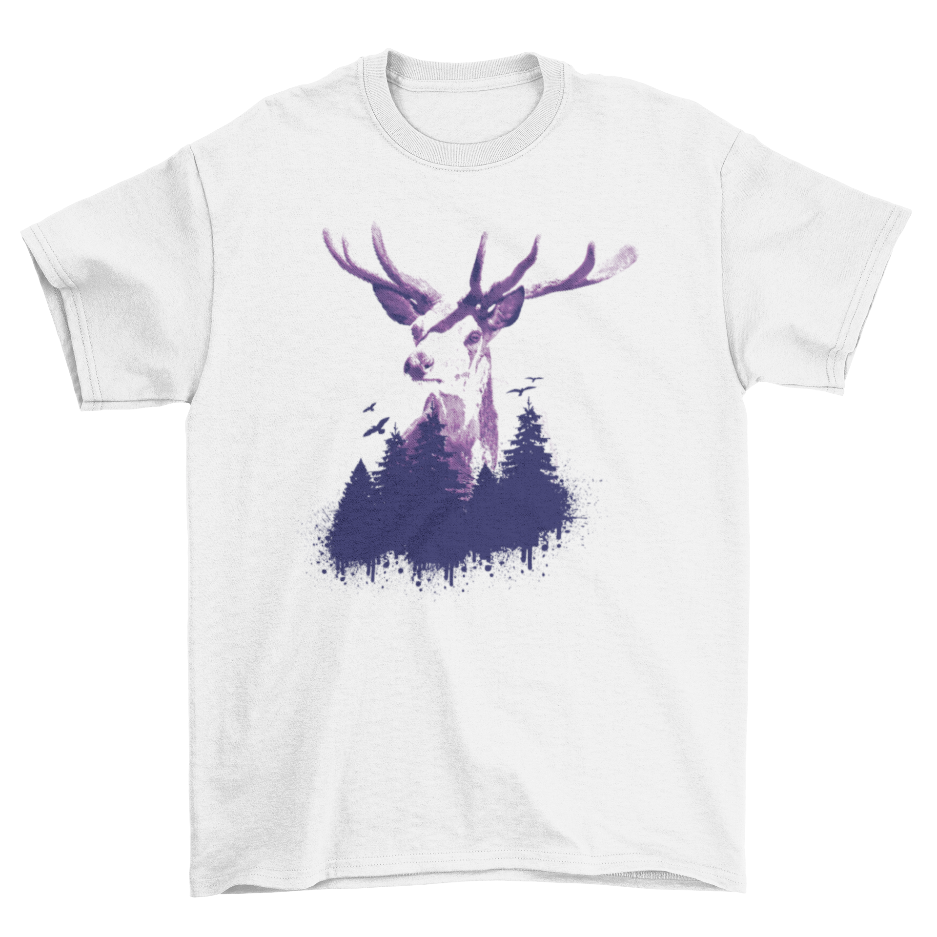 A stylish Deer Forest T-Shirt featuring a detailed illustration of a deer with a forest backdrop, perfect for nature lovers.