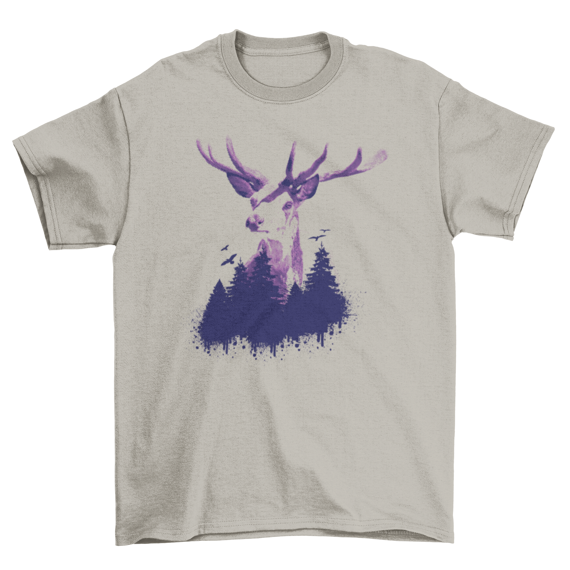 A stylish Deer Forest T-Shirt featuring a detailed illustration of a deer with a forest backdrop, perfect for nature lovers.